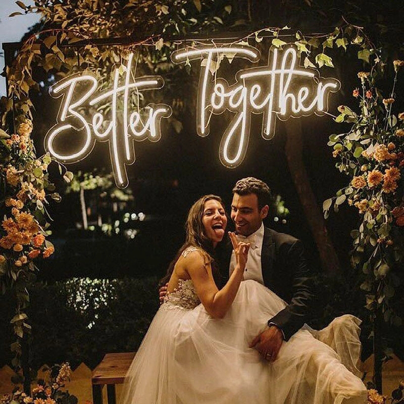 split neon sign for wedding